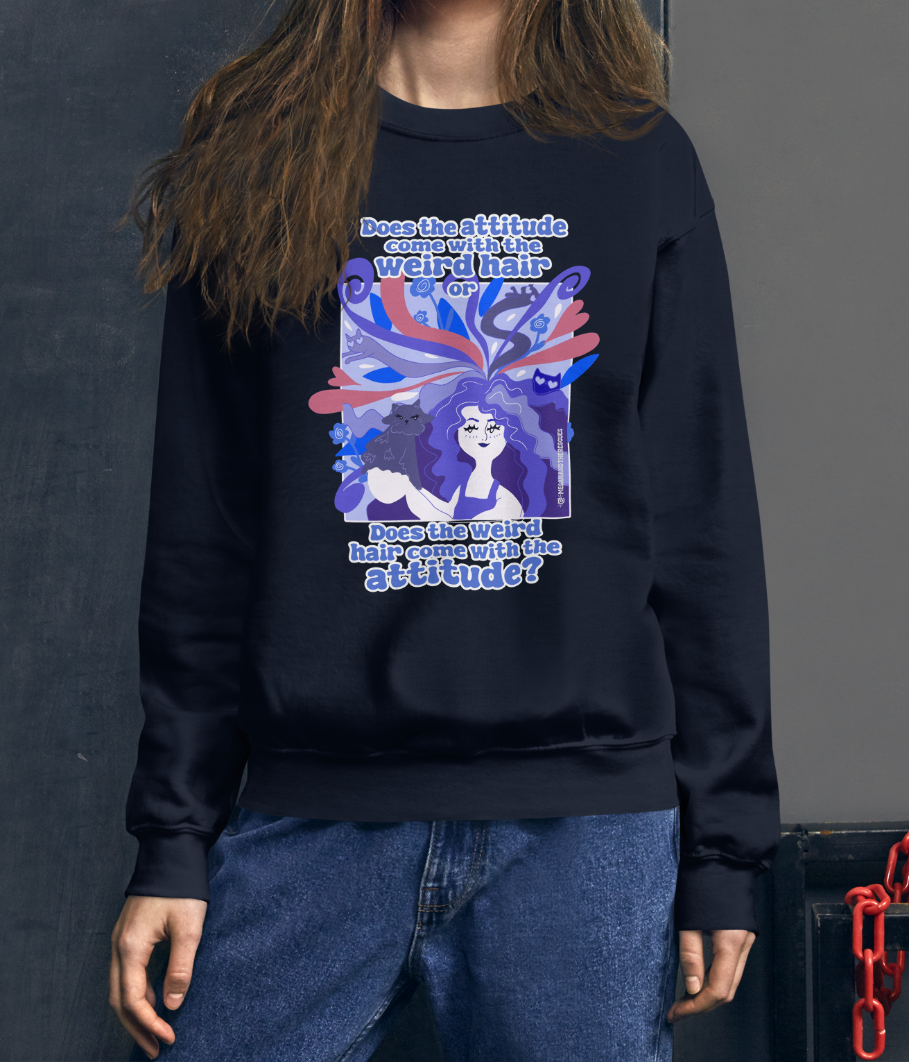 Weird Hair Attitude Dark Blue - Unisex Sweatshirt