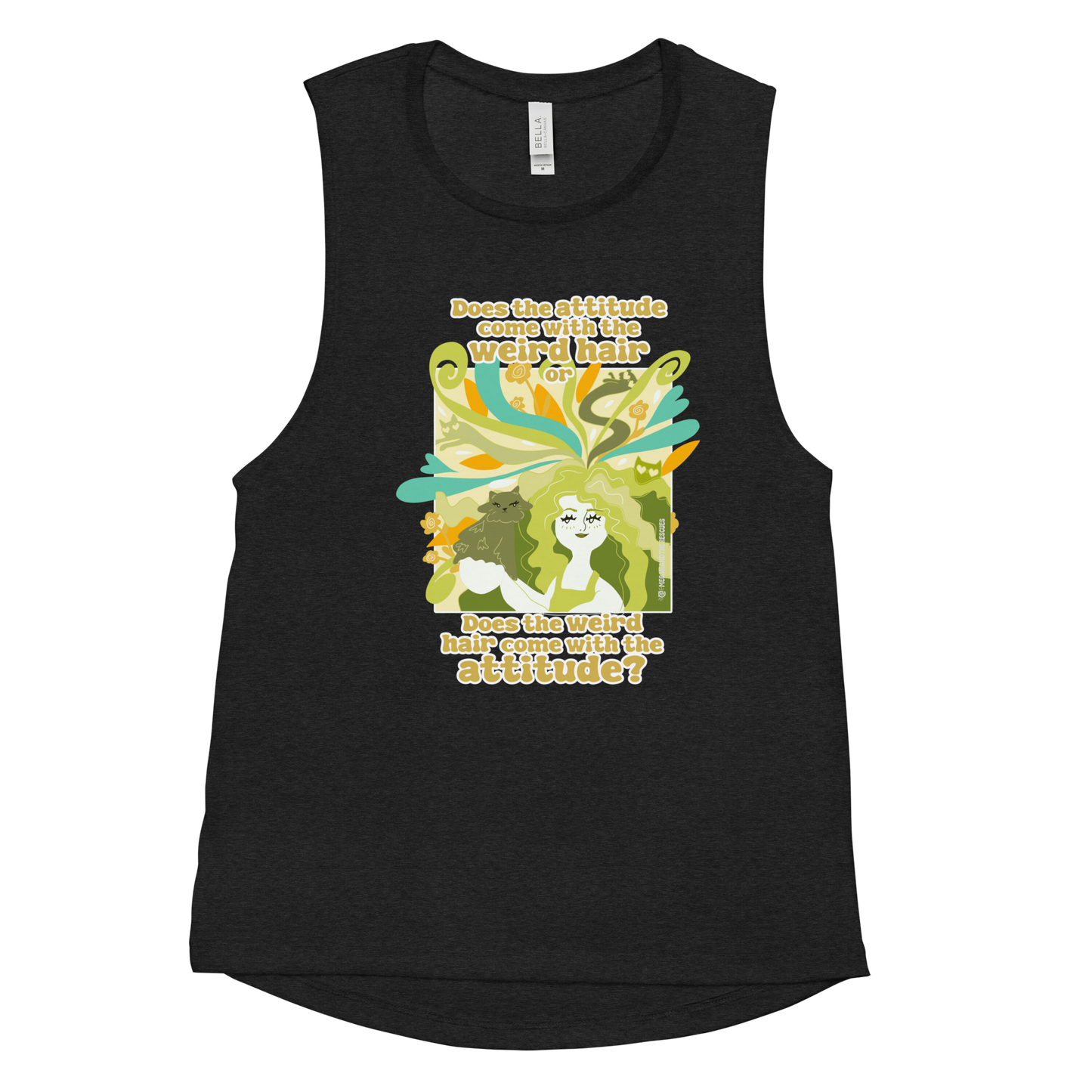Weird Hair Attitude Green - Ladies’ Muscle Tank