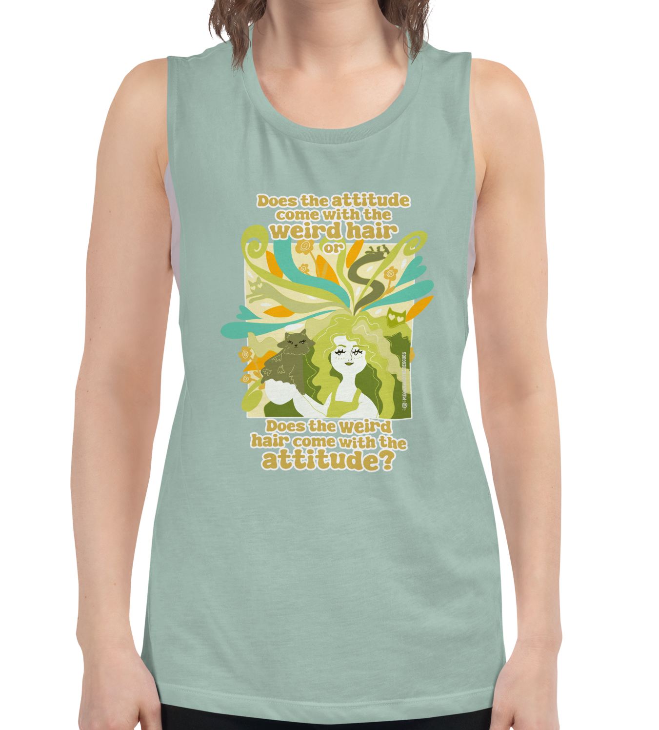 Weird Hair Attitude Green - Ladies’ Muscle Tank