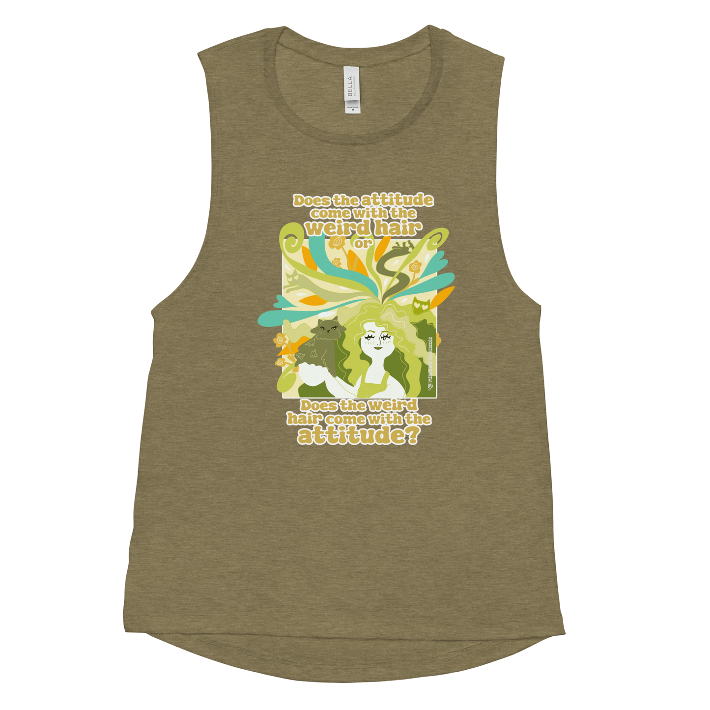 Weird Hair Attitude Green - Ladies’ Muscle Tank