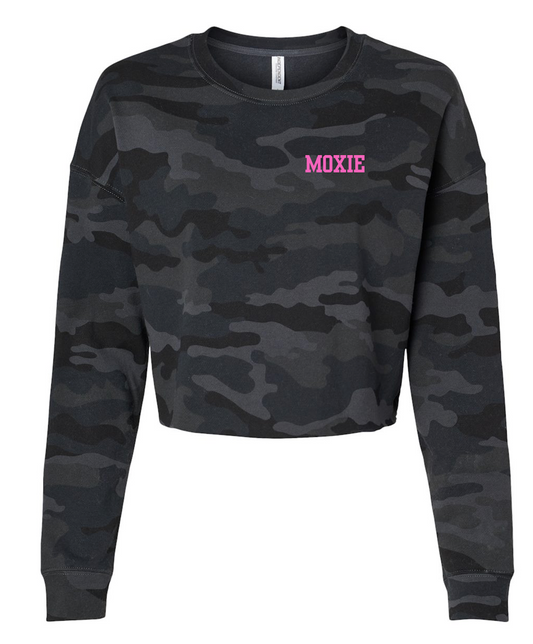 Moxie Women's Lightweight Crop Crewneck Sweatshirt - Black Camo