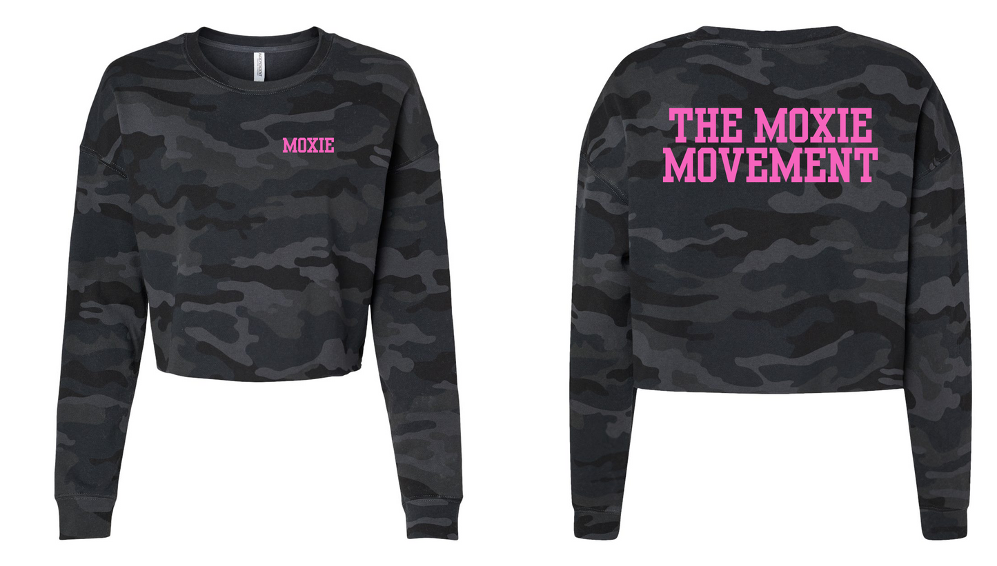 Moxie Women's Lightweight Crop Crewneck Sweatshirt - Black Camo