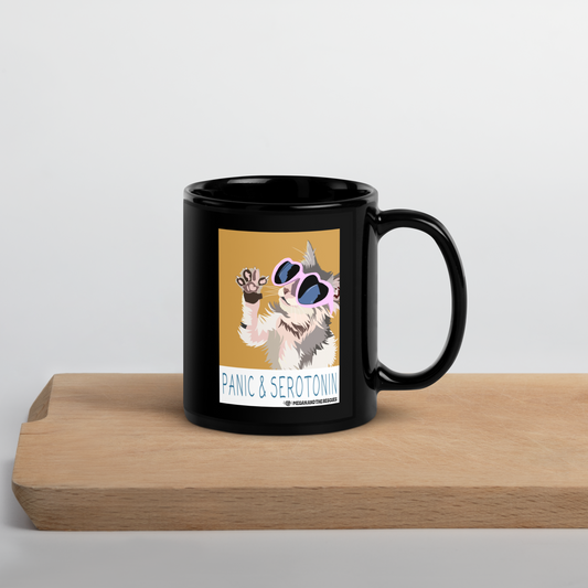 Panic & Serotonin - Black Glossy Mug