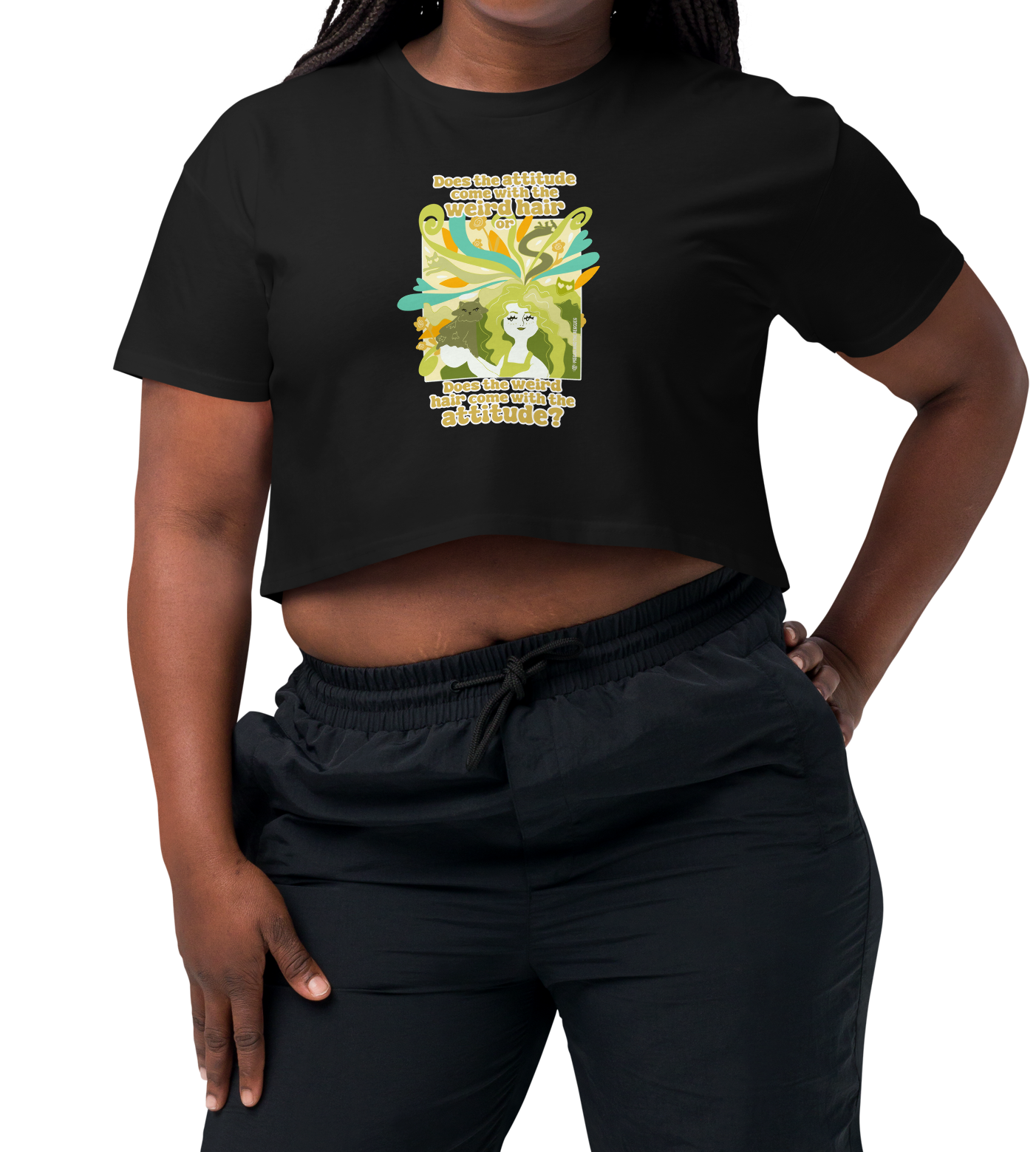 Weird Hair Attitude Green - Women’s crop top