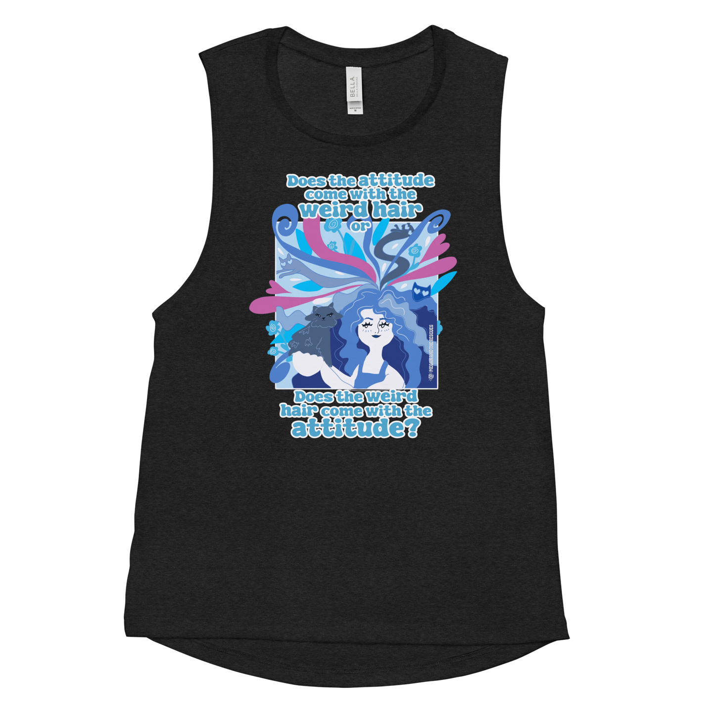 Weird Hair Attitude Blue - Ladies’ Muscle Tank