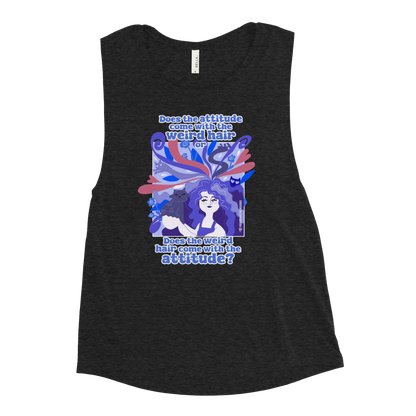 Weird Hair Attitude Dark Blue - Ladies’ Muscle Tank