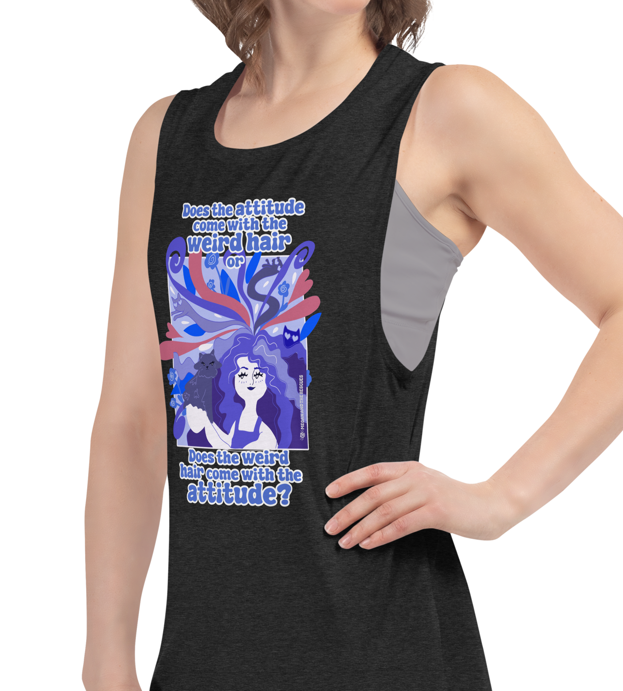 Weird Hair Attitude Dark Blue - Ladies’ Muscle Tank