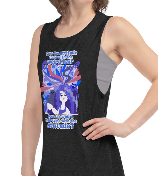 Weird Hair Attitude Dark Blue - Ladies’ Muscle Tank