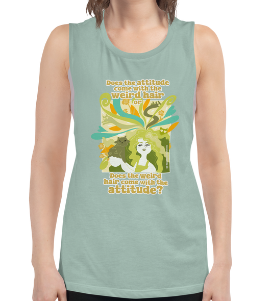 Weird Hair Attitude Green - Ladies’ Muscle Tank