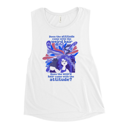 Weird Hair Attitude Dark Blue - Ladies’ Muscle Tank
