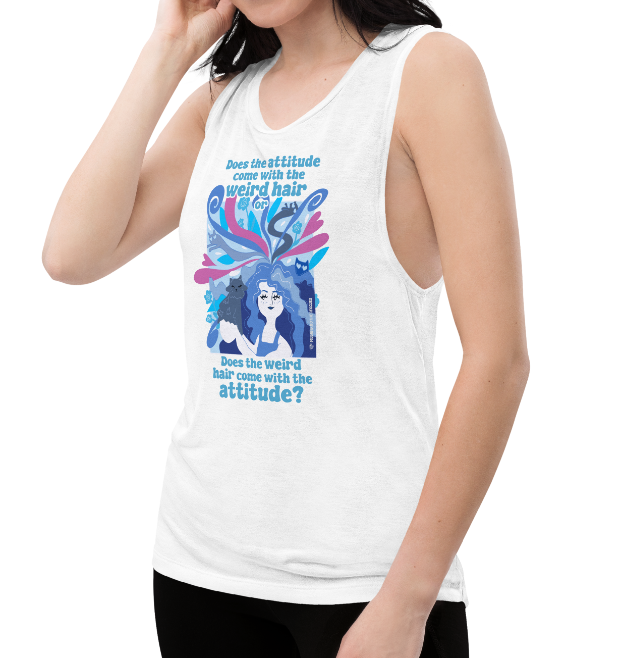 Weird Hair Attitude Blue - Ladies’ Muscle Tank