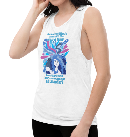 Weird Hair Attitude Blue - Ladies’ Muscle Tank